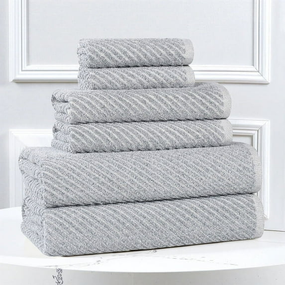 Superior Amelia Viscose Cotton Blend Medium Weight 6 Piece Towel Set, Denim Blue