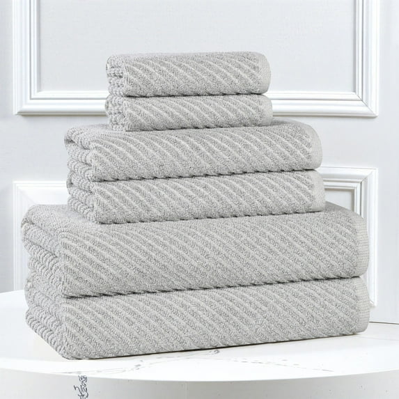 Superior Amelia Viscose Cotton Blend Medium Weight 6 Piece Towel Set, Platinum
