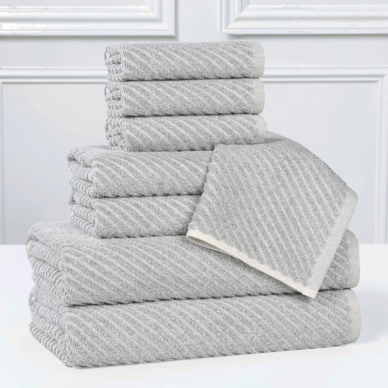 Superior Amelia Viscose Cotton Blend Medium Weight 8 Piece Towel Set, Platinum
