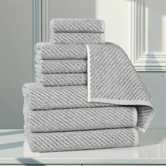 Superior Amelia Viscose Cotton Blend Medium Weight 9 Piece Towel Set, Charcoal