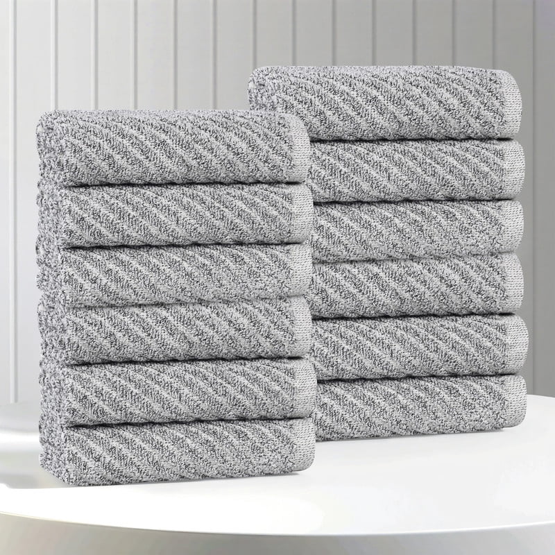 Superior Amelia Viscose Cotton Blend Medium Weight Face Towels Washcloths, Set of 12, Charcoal