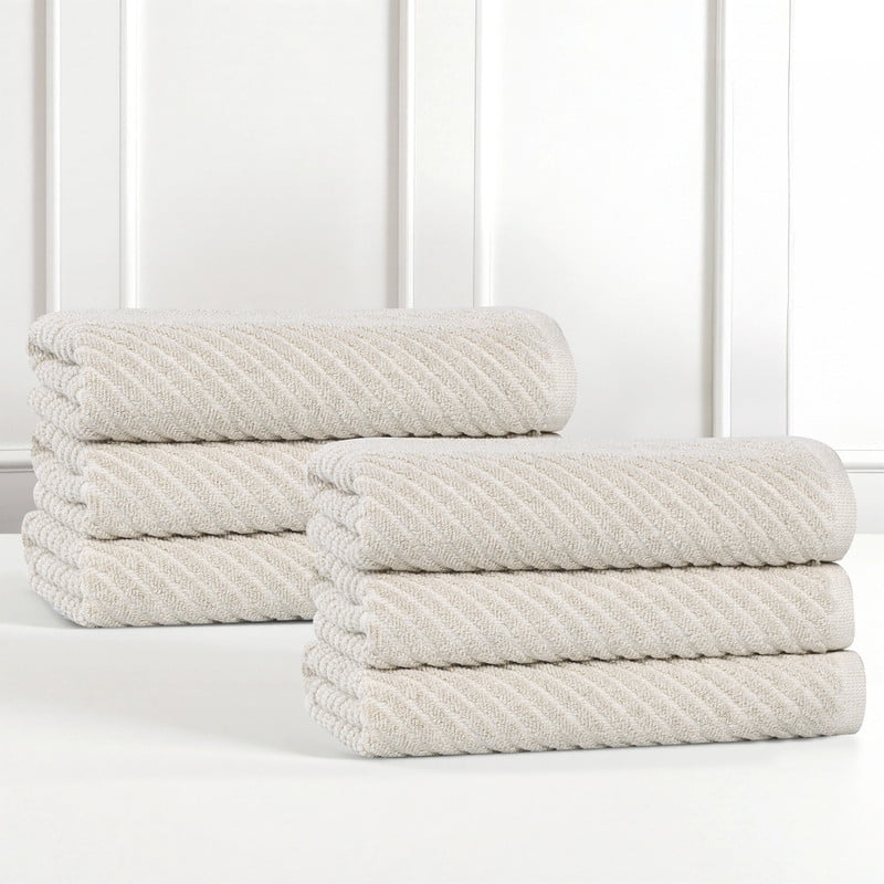 Superior Amelia Viscose Cotton Blend Medium Weight Hand Towels, Set of 6, Beige