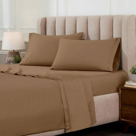 Superior Anathema Egyptian Cotton Solid Sheet Set, Queen, Taupe
