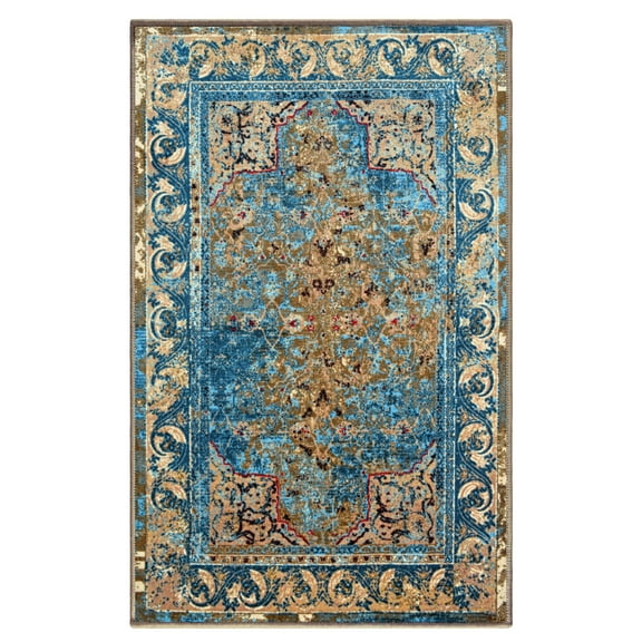 Superior Angeles Medallion Non-Slip Indoor Area Rug, 4' x 6', Blue