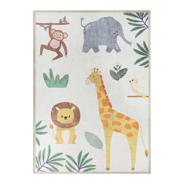 Superior Animal Safari Non-Slip Kids Washable Indoor Area Rug, 4' x 6', Ivory