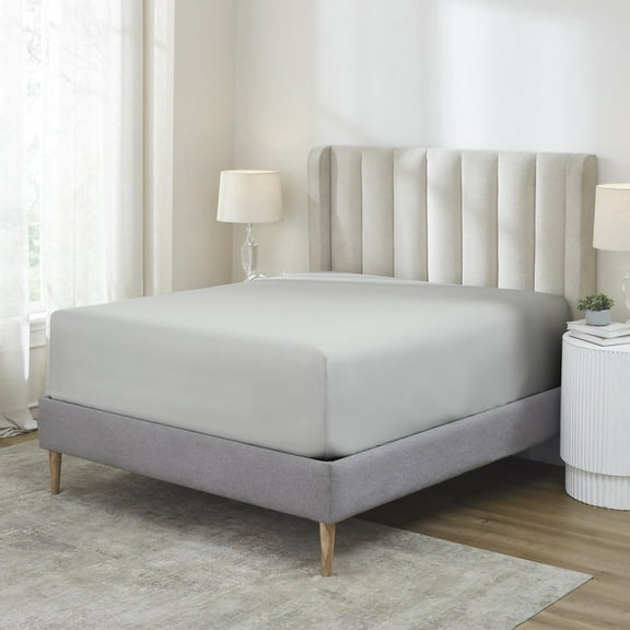 Superior Apus 100% Cotton 18" Deep Pocket Fitted Sheet, Queen, Silver