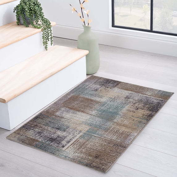 Superior Ara Patchwork Non-Slip Washable Indoor Area Rug, 2' x 3', Taupe