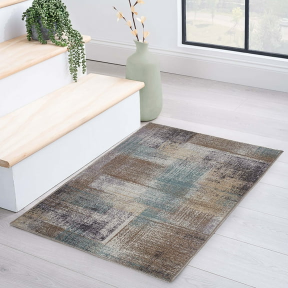 Superior Ara Patchwork Non-Slip Washable Indoor Area Rug, 3' x 5', Taupe