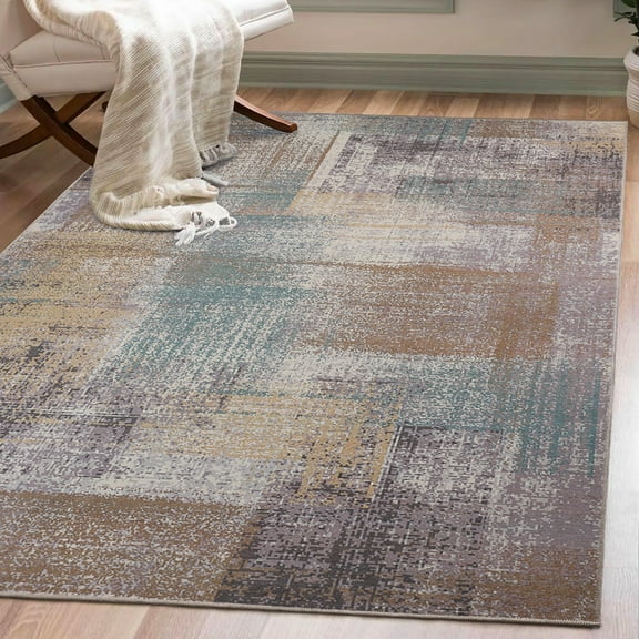 Superior Ara Patchwork Non-Slip Washable Indoor Area Rug, 5' x 7', Taupe