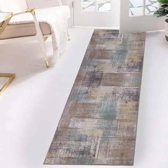 Superior Ara Patchwork Non-Slip Washable Indoor Runner Rug, 2' 7" x 10', Taupe
