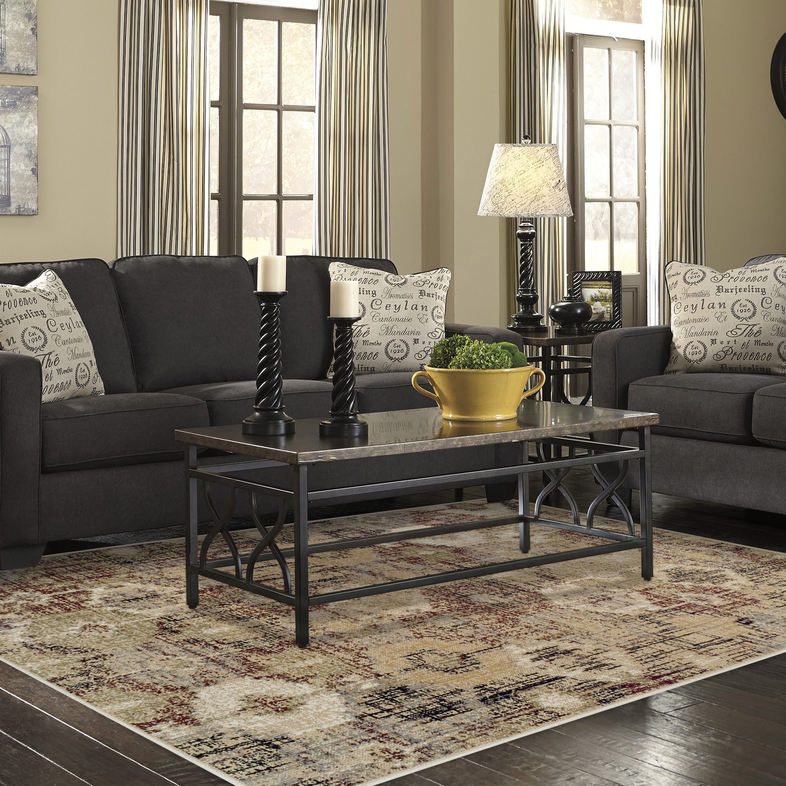 Arabella Gold Medallion 60"x5" Synthetic Vintage Area Rug