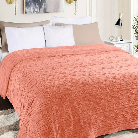 Superior Arctic Fleece Boho Knit Jacquard Blanket, King, Blush