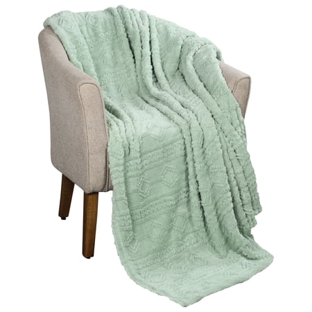 Superior Arctic Fleece Boho Knit Jacquard Blanket, Throw, Seafoam