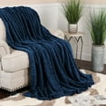 thumbnail image 1 of Superior Arctic Fleece Boho Knit Jacquard Blanket, Throw XL, Navy Blue, 1 of 7