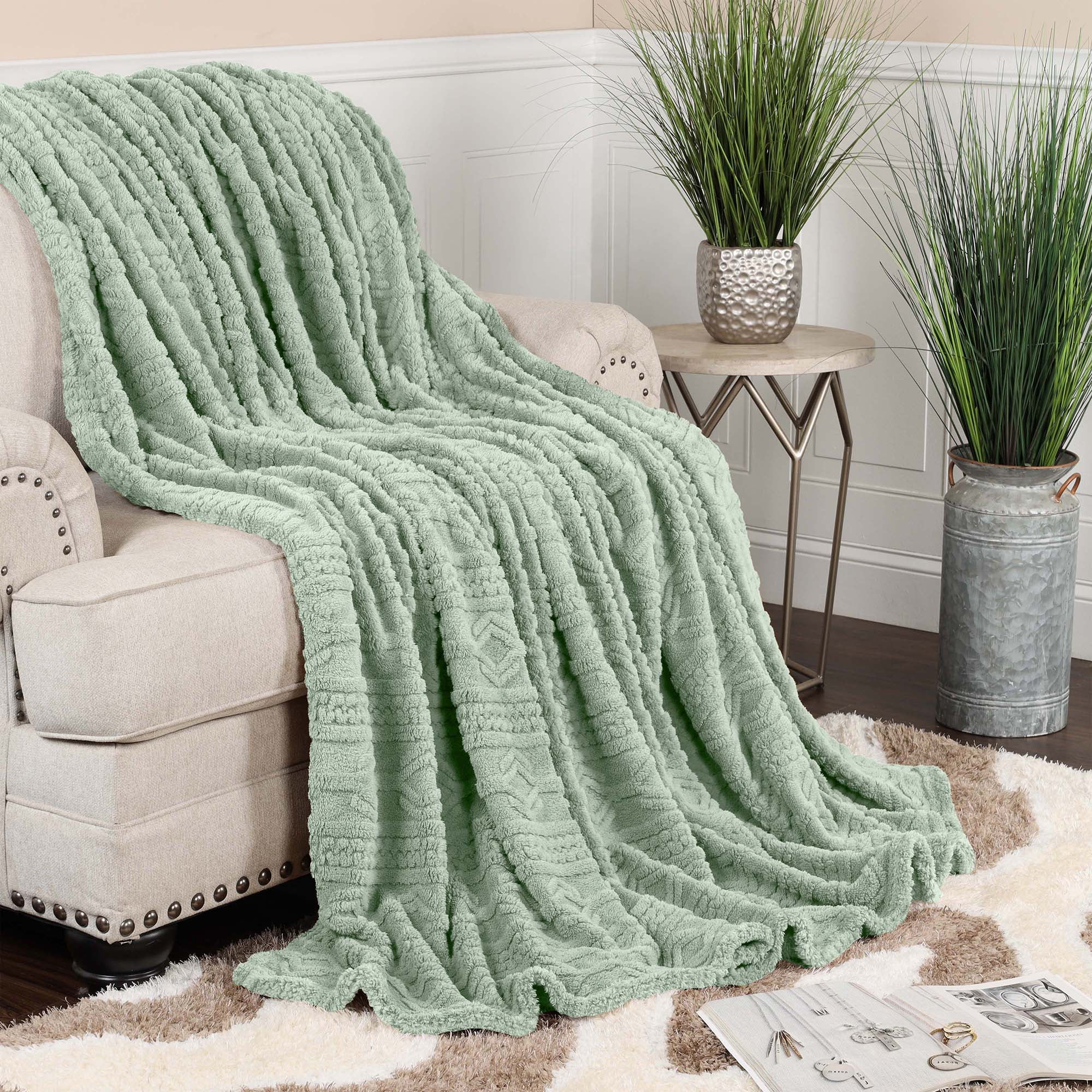 Seafoam Fleece Boho Knit Jacquard Throw XL Blanket