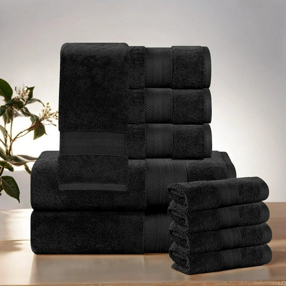 Superior Aria Turkish Cotton Solid Heavyweight 10-Piece Black Towel Set