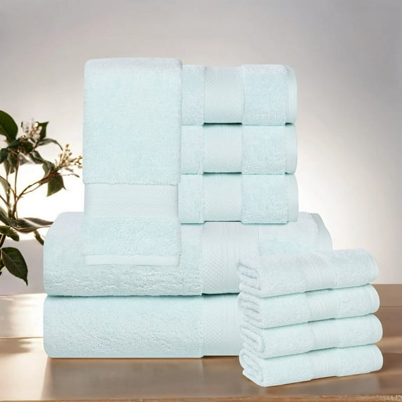 Superior Aria Turkish Cotton Solid Heavyweight 10-Piece Denim Blue Towel Set