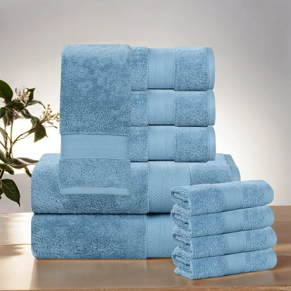 Superior Aria Turkish Cotton Solid Heavyweight 10-Piece Dusty Aqua Towel Set