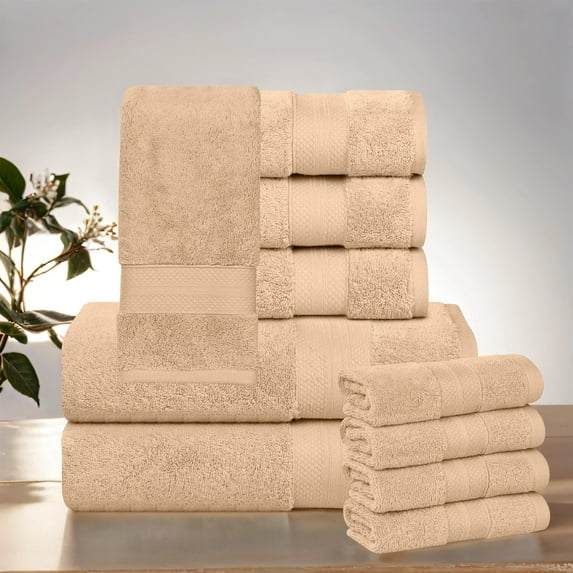 Superior Aria Turkish Cotton Solid Heavyweight 10-Piece Hazelnut Towel Set