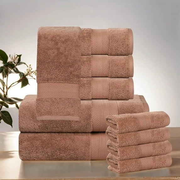Superior Aria Turkish Cotton Solid Heavyweight 10-Piece Taupe Towel Set