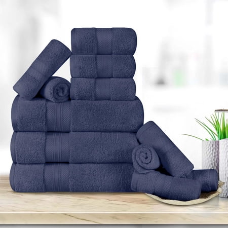 Superior Aria Turkish Cotton 12-Piece Towel Set, Ultra Soft Heavyweight Towels, Crown Blue