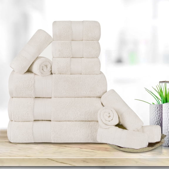 Superior Aria Turkish Cotton 12-Piece Towel Set, Ultra Soft Heavyweight Towels, Ivory