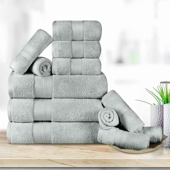 Superior Aria Turkish Cotton 12-Piece Towel Set, Ultra Soft Heavyweight Towels, Olive Green