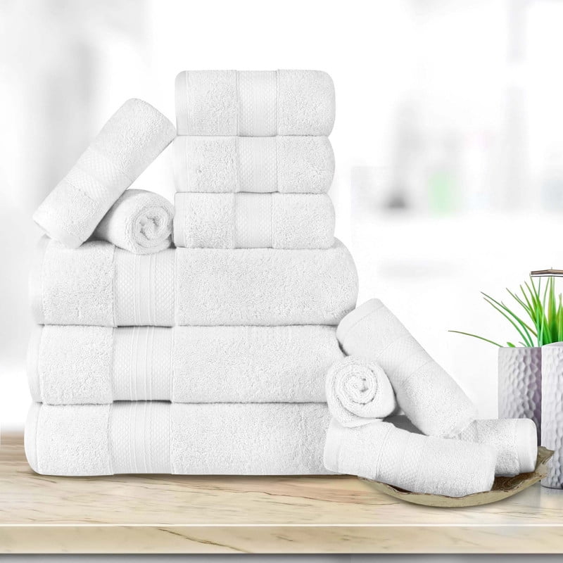 Superior Aria Turkish Cotton 12-Piece Towel Set, Ultra Soft Heavyweight Towels, White