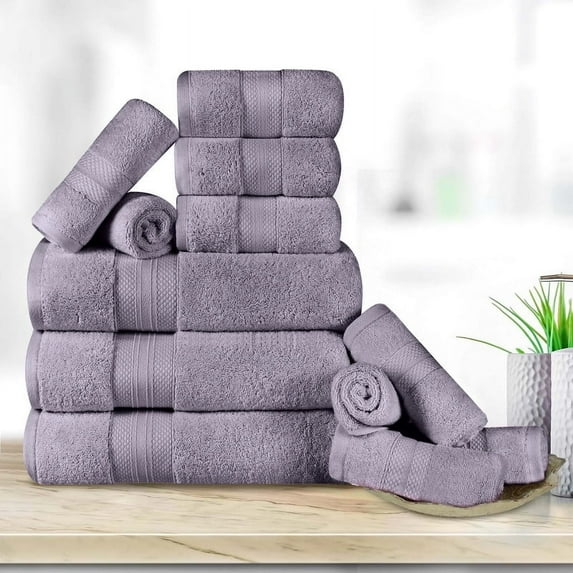 Superior Aria Turkish Cotton Solid Heavyweight 12-Piece Wisteria Towel Set