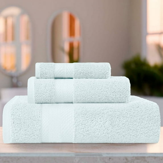 Superior Aria Turkish Cotton Solid Heavyweight 3-Piece Dusty Aqua Towel Set