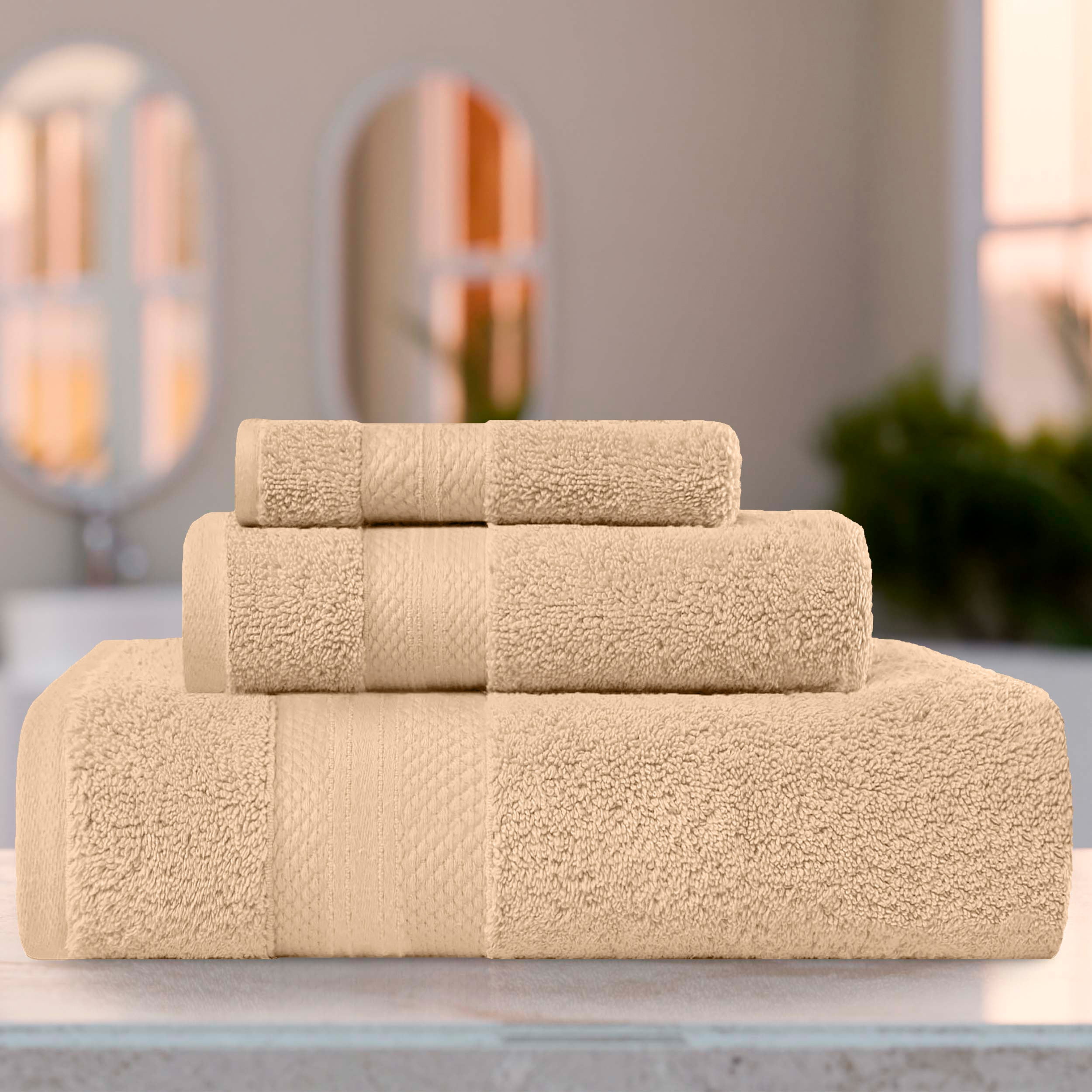 Superior Aria Turkish Cotton 3-Piece Towel Set, Ultra Soft Heavyweight Towels, Hazelnut