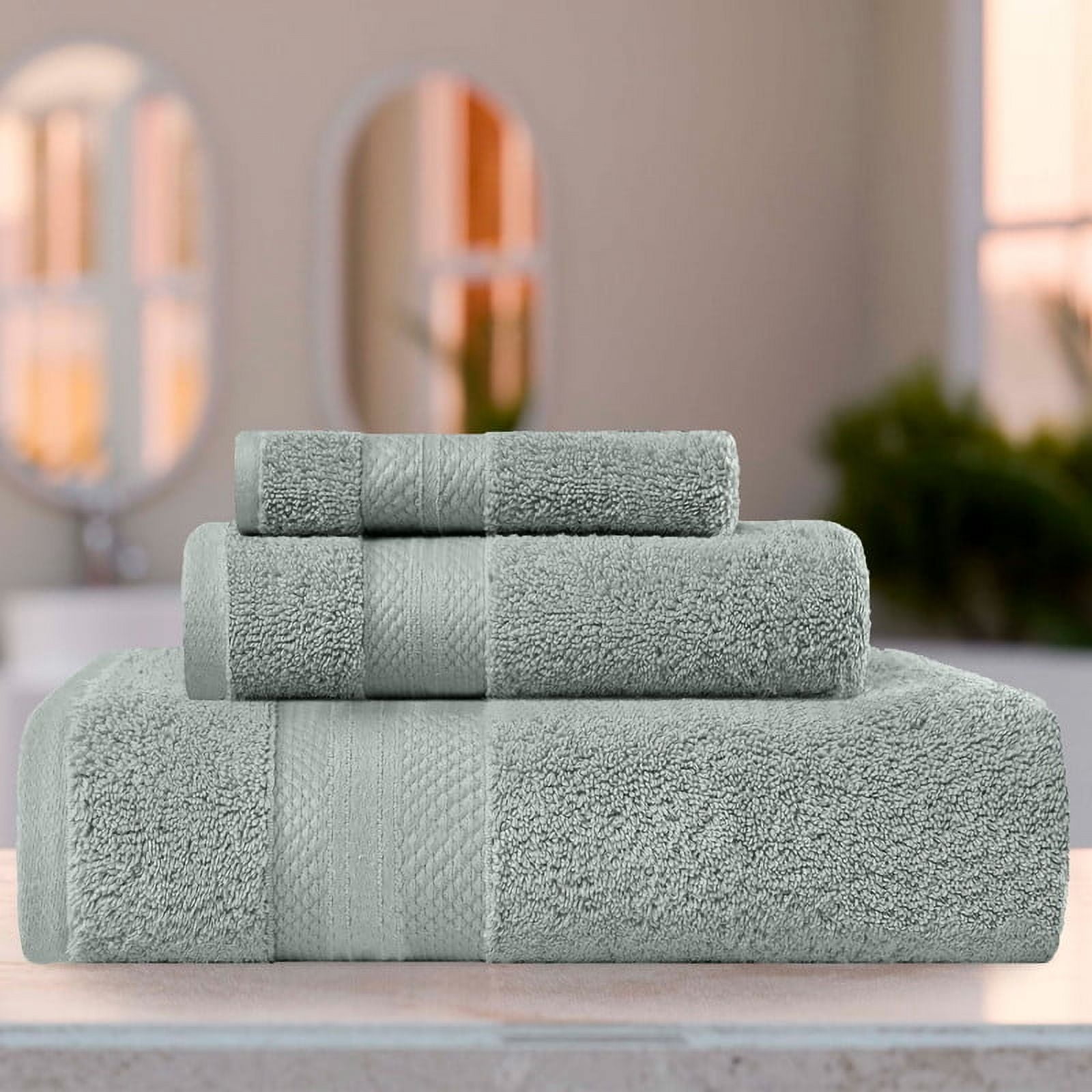 Superior Aria Turkish Cotton 3-Piece Towel Set, Ultra Soft Heavyweight Towels, Olive Green