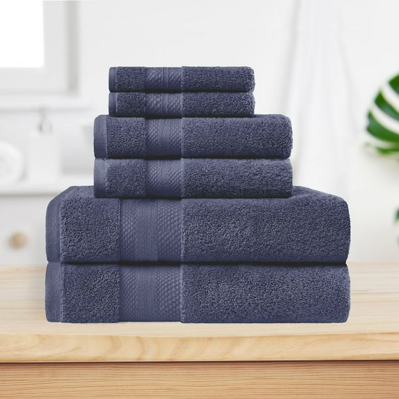 Superior Aria Turkish Cotton Solid Heavyweight 6-Piece Crown Blue Towel Set