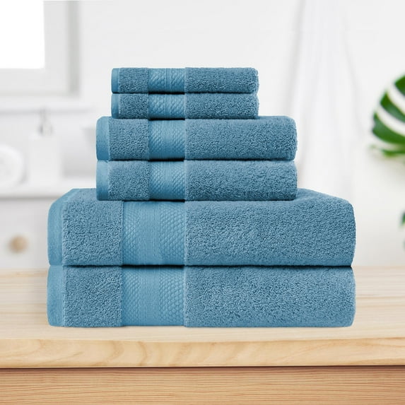 Superior Aria Turkish Cotton Solid Heavyweight 6-Piece Denim Blue Towel Set
