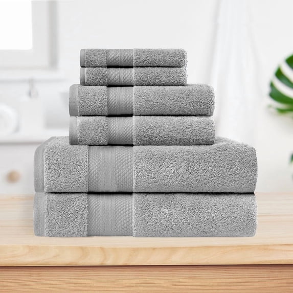 Superior Aria Turkish Cotton 6-Piece Towel Set, Ultra Soft Heavyweight Towels, Grey