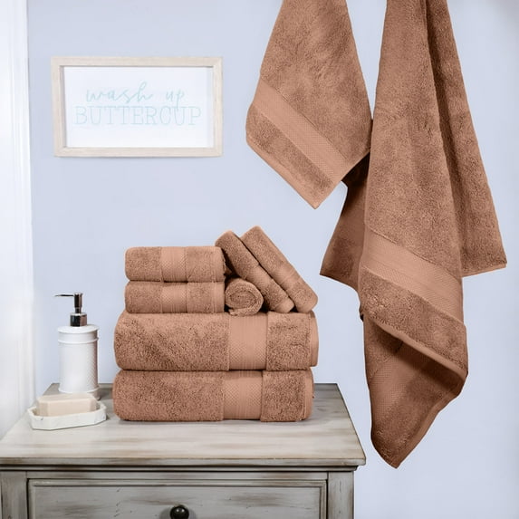 Superior Aria Turkish Cotton Solid Heavyweight 9-Piece Taupe Towel Set