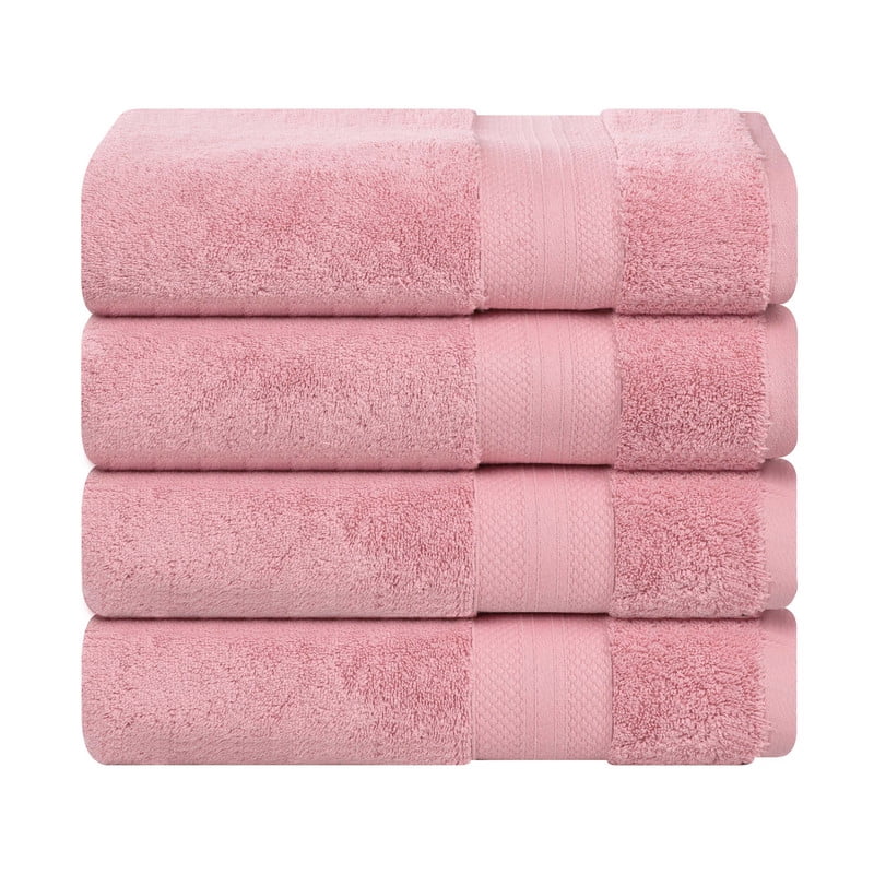 Superior Aria Turkish Cotton 4-Piece Bath Towel Set, Ultra Soft Heavyweight Towels, Coral pink