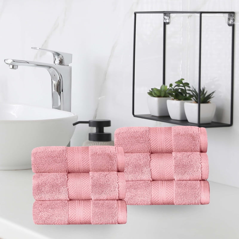 Superior Aria Turkish Cotton 6-Piece Hand Towel Set, Ultra Soft Heavyweight Towels, Coral pink