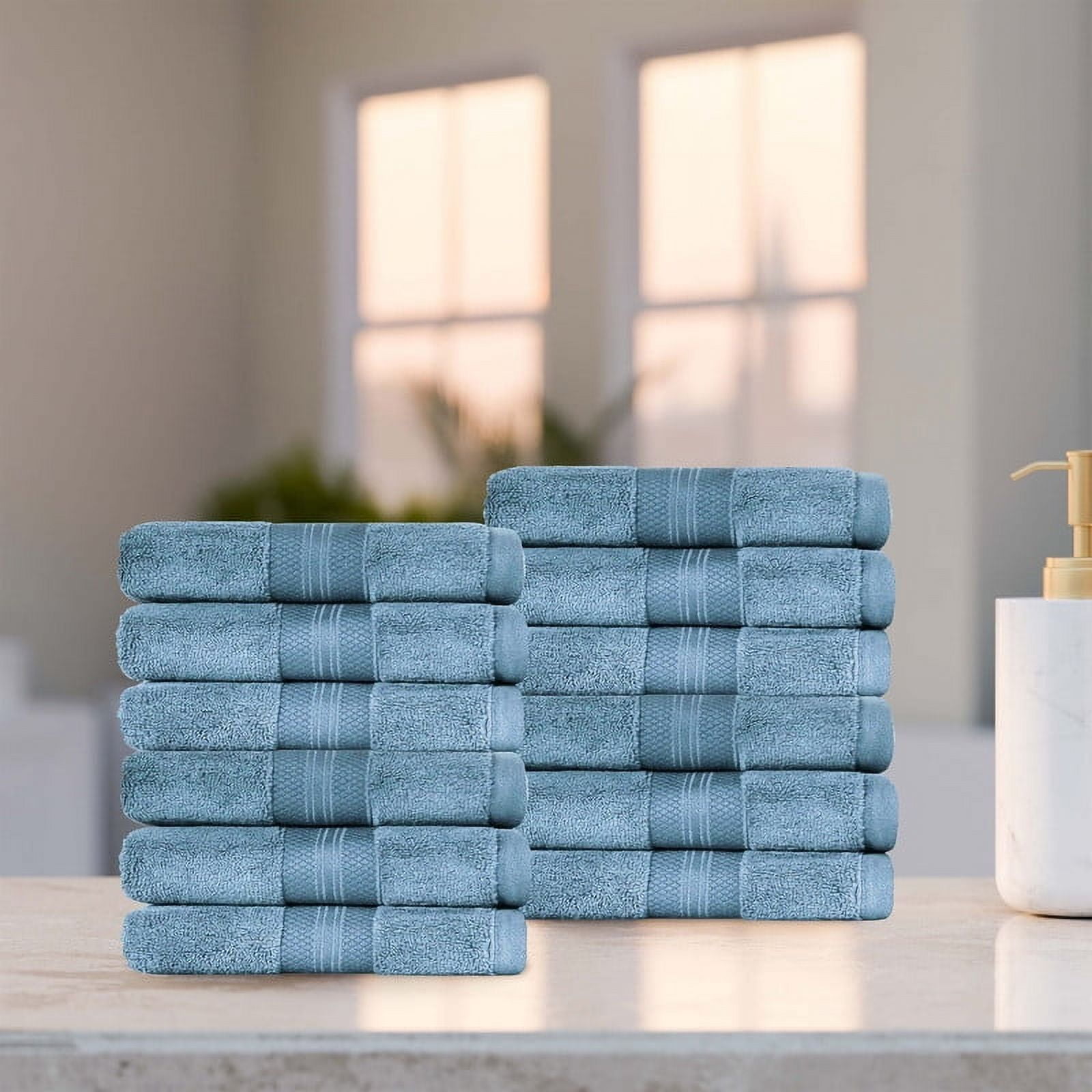 Denim Blue Turkish Cotton 12-Piece Face Towel Set