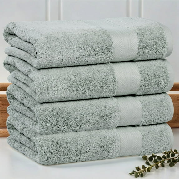 Superior Aria Turkish Cotton Solid Heavyweight Olive Green Bath Towel Set of 4