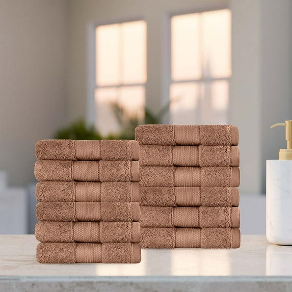 Superior Aria Turkish Cotton Solid Heavyweight Taupe Face Towel Set of 12
