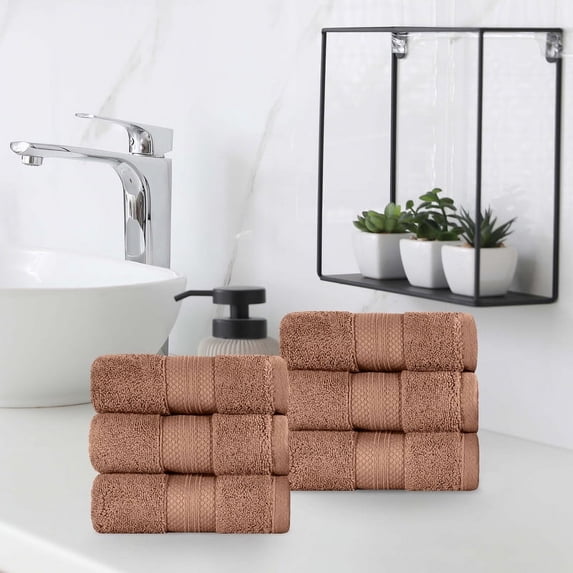Superior Aria Turkish Cotton 6-Piece Hand Towel Set, Ultra Soft Heavyweight Towels, Taupe