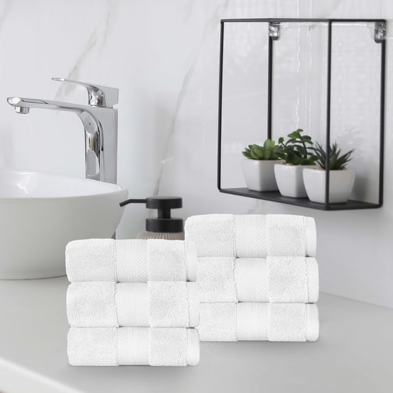 Superior Aria Turkish Cotton 6-Piece Hand Towel Set, Ultra Soft Heavyweight Towels, White