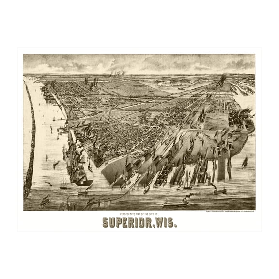 Superior Art, 1893 Vintage Map of Superior Wisconsin, WI History Wall Decor Gift, Old Superior Map - 36" x 24" Unframed Print