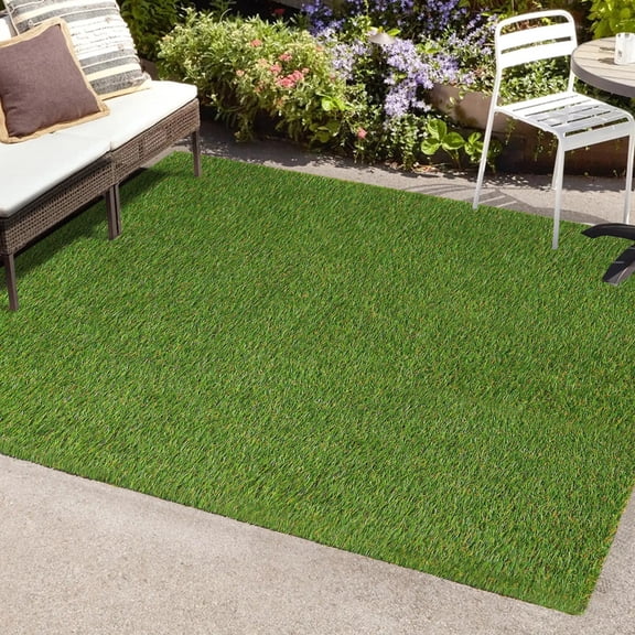 Superior Waterproof 6' 6" x 10', Indoor/Outdoor Artificial Grass Area Rug, Synthetic Turf Rug, Green