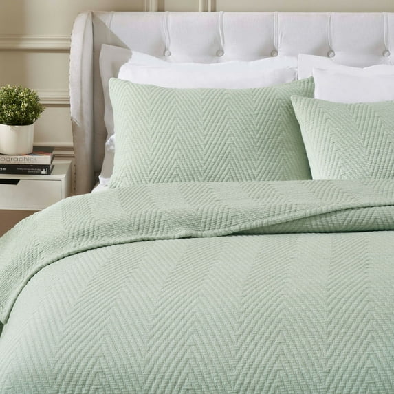 Superior Aswan Cotton Chevron Woven Coverlet, Queen, Green