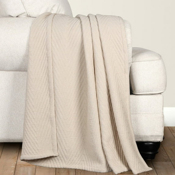 Superior Aswan Cotton Chevron Woven Coverlet, Throw, Beige
