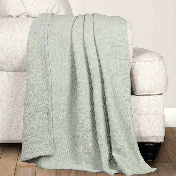 Superior Aswan Cotton Chevron Woven Coverlet, Throw, Green