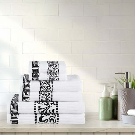 Superior Athens 6-Piece Cotton Greek Scroll Towel Set, Black