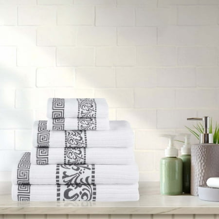 Superior Athens 6-Piece Cotton Greek Scroll Towel Set, Gray